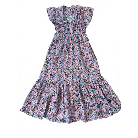 Derek Lam IO Crosby Pink Floral Maxi Dress with V-Neck and Flutter Sleeves - Picture 10 of 14